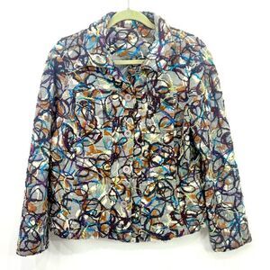 KakTus Gray Colorful All Over Yarn Embellished Button Front Blazer Jacket